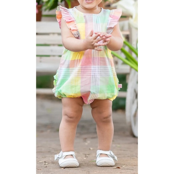Rufflebutts Other - NEW RuffleButts Girls Romper Rainbow Gingham Plaid Size 2T Snap Ruffle Butts